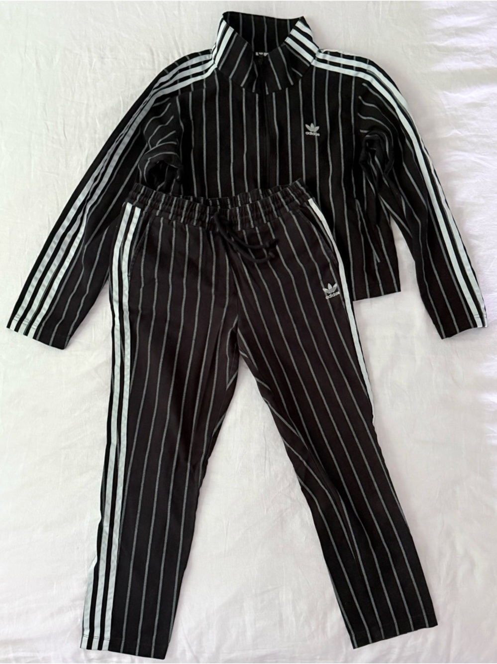 adidas Black Track Pants with light green Pinstripe Detailing